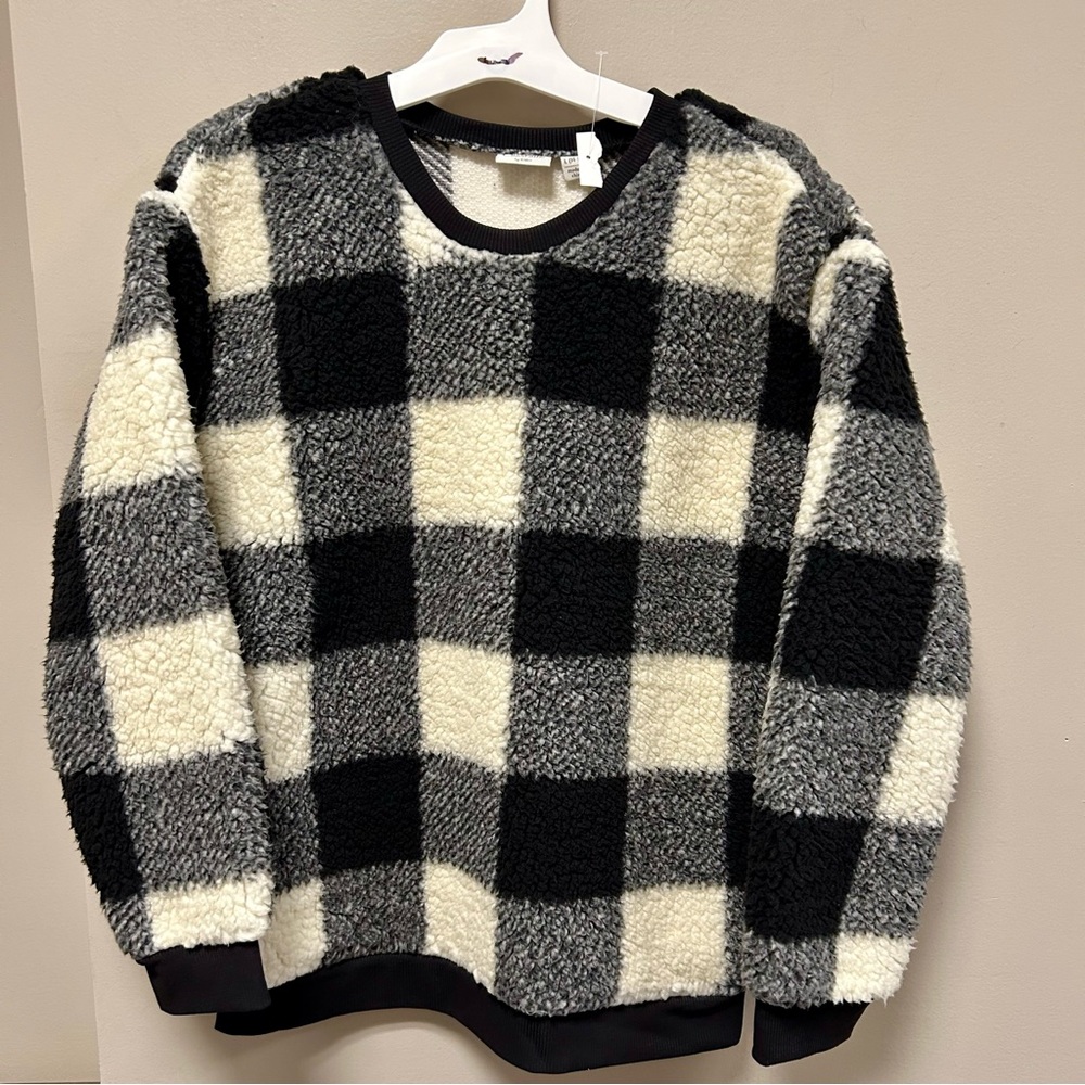 Charlotte By Cato Sz L (14-16) Girls Sherpa Sweater Black Gray & White NWT